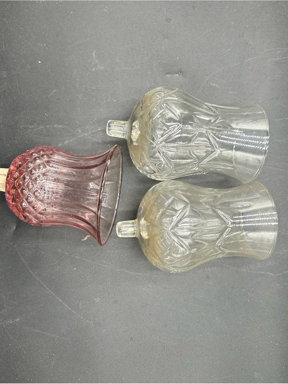 Set of 3 Pressed Glass Shades - Clear and purple/pink shade, votive